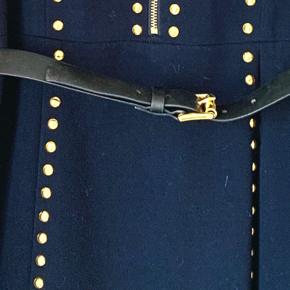 MICHAEL KORS Navy Zip Front Sleeveless Gold Studded Dress - Picture 5 of 7